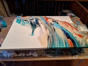 Full view of fluid acrylic painting